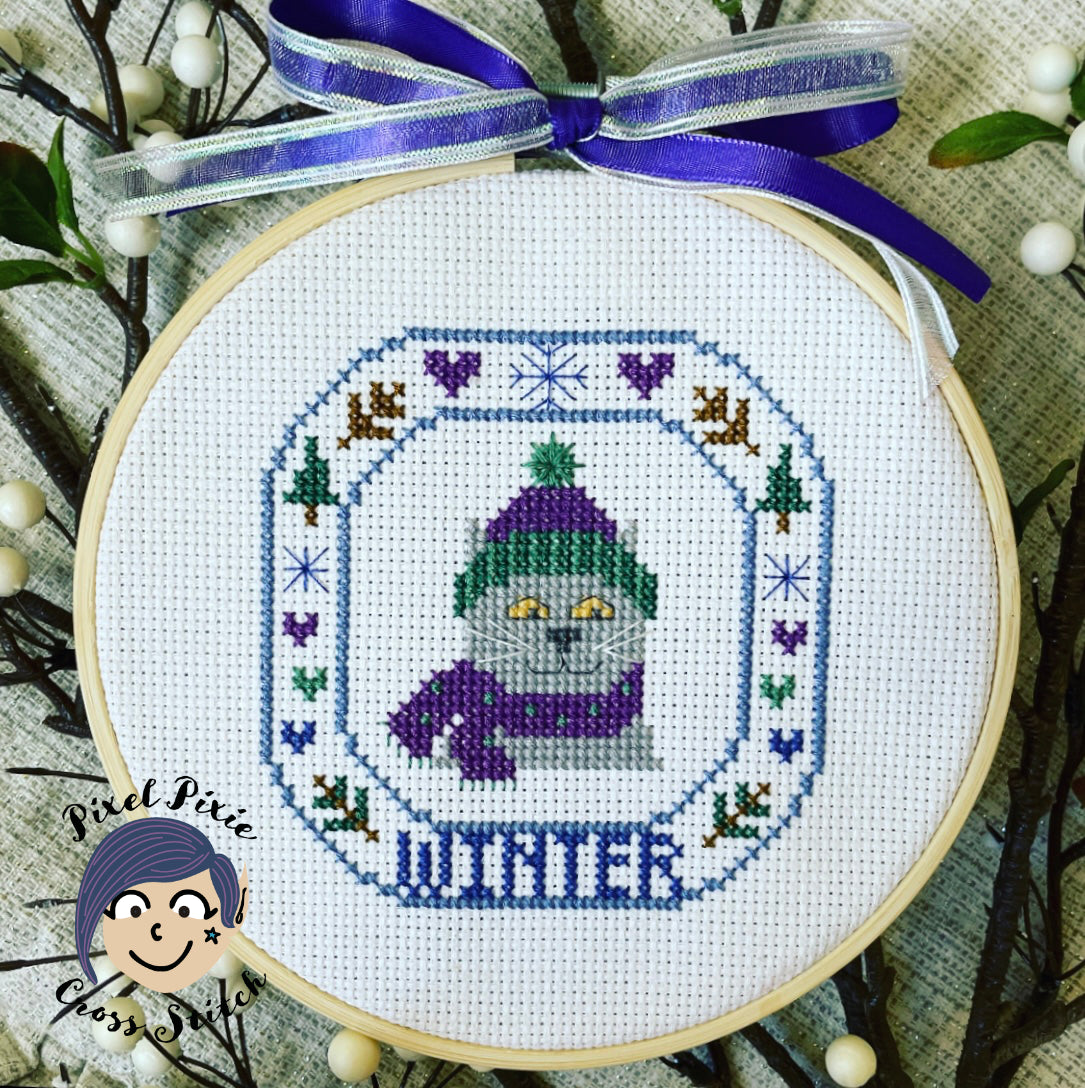 Winter Cat PDF cross stitch pattern