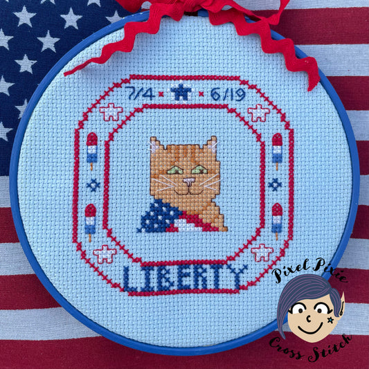 Liberty Cat PDF cross stitch pattern