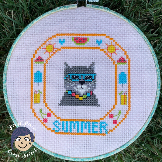 Summer Cat PDF cross stitch pattern