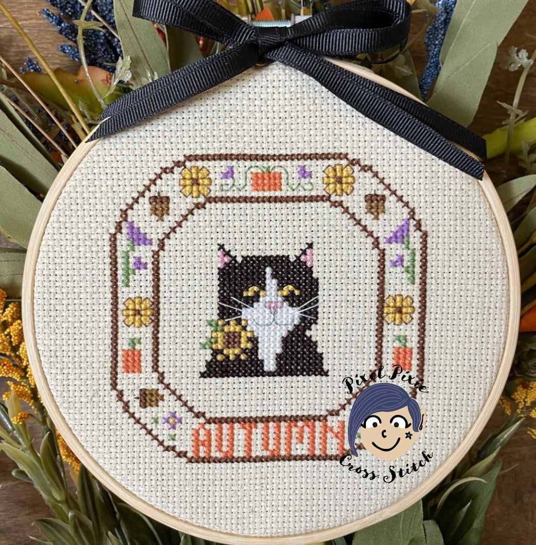 Autumn Cat PDF cross stitch pattern