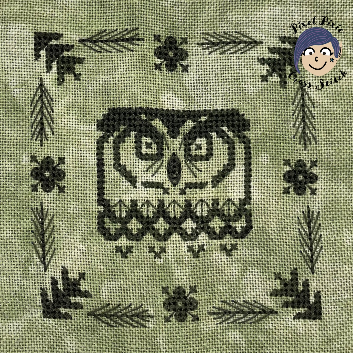 Piney Owl digital cross stitch pattern