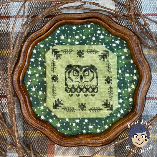 Piney Owl digital cross stitch pattern