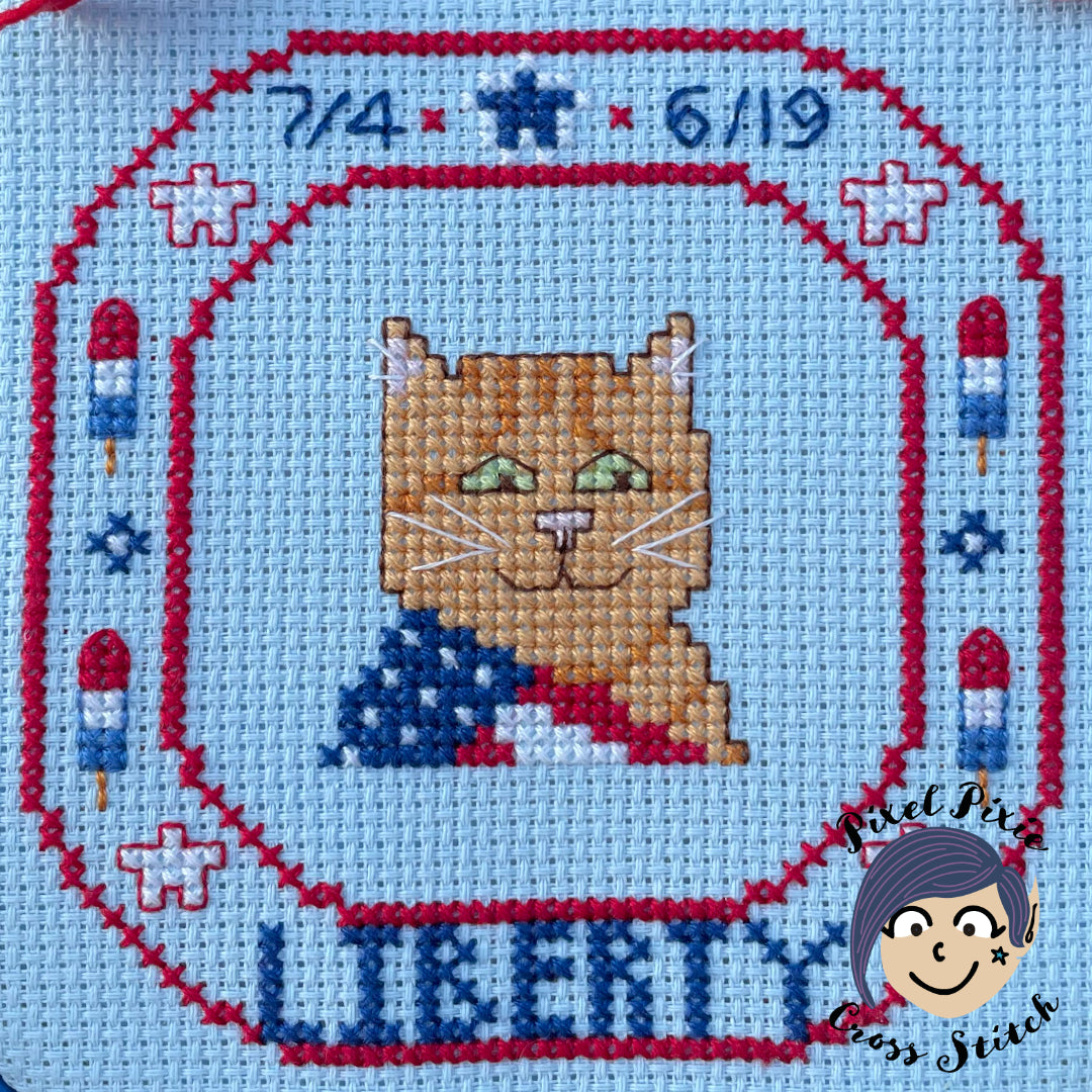 Liberty Cat PDF cross stitch pattern