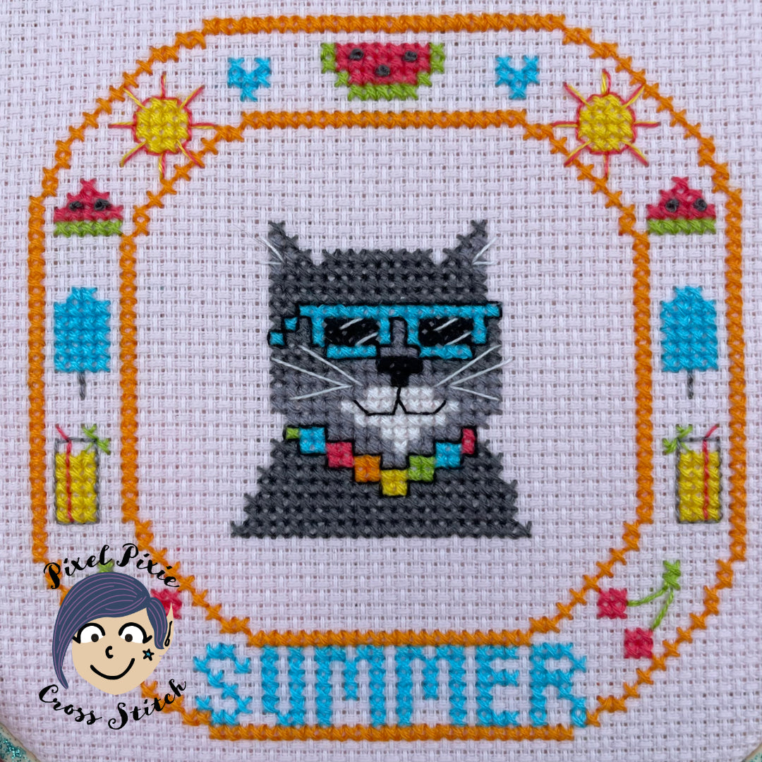 Summer Cat PDF cross stitch pattern
