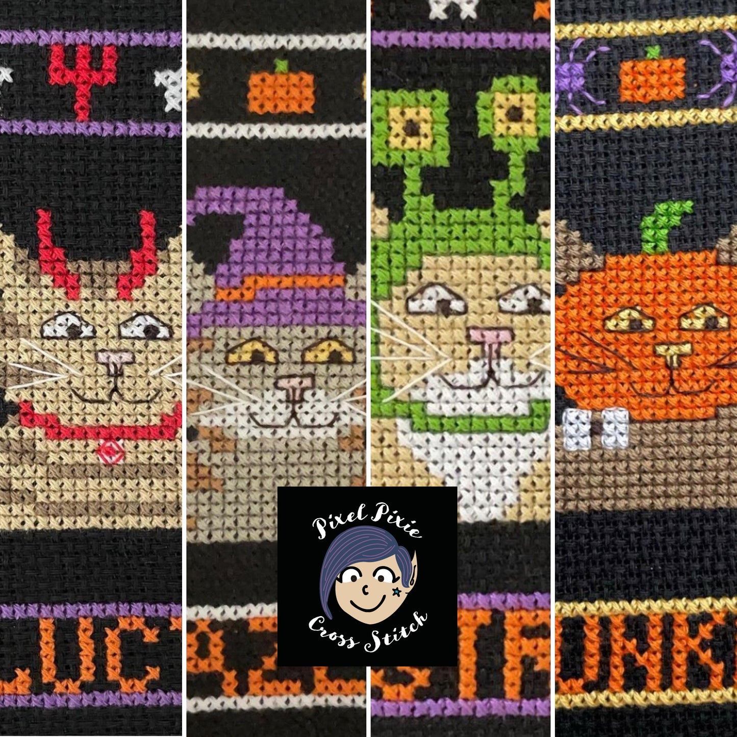 All 4 Pixel Pixie Halloween Cats digital pattern download